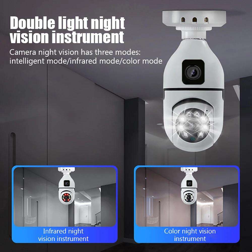 Dual-Lens E27 Bulb WiFi IP Camera - 360° Smart Security & Dual Screen 6 V380 Pro Dual Lens Dual Screen E27 Bulb Camera Two Ways Audio Color Night Vision Smart Home Security Wireless WIFI Indoor Camera