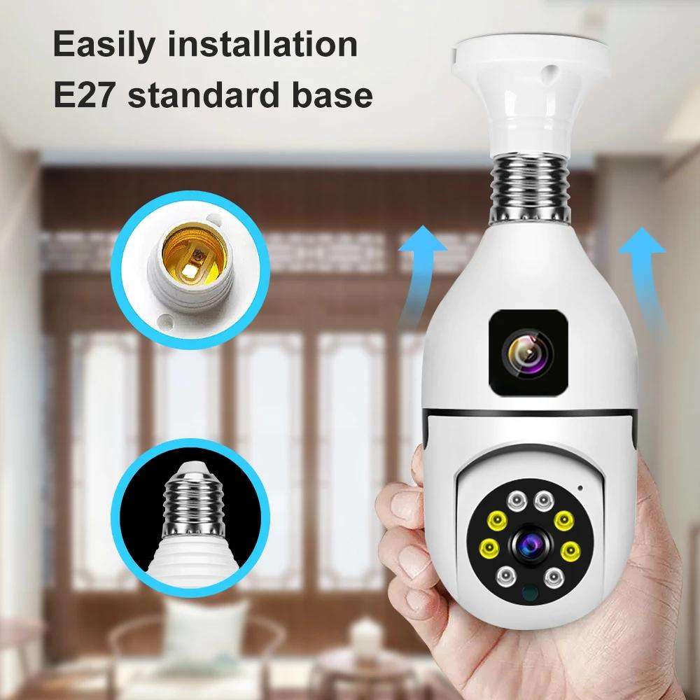 Dual-Lens E27 Bulb WiFi IP Camera - 360° Smart Security & Dual Screen 5 V380 Pro Dual Lens Dual Screen E27 Bulb Camera Two Ways Audio Color Night Vision Smart Home Security Wireless WIFI Indoor Camera