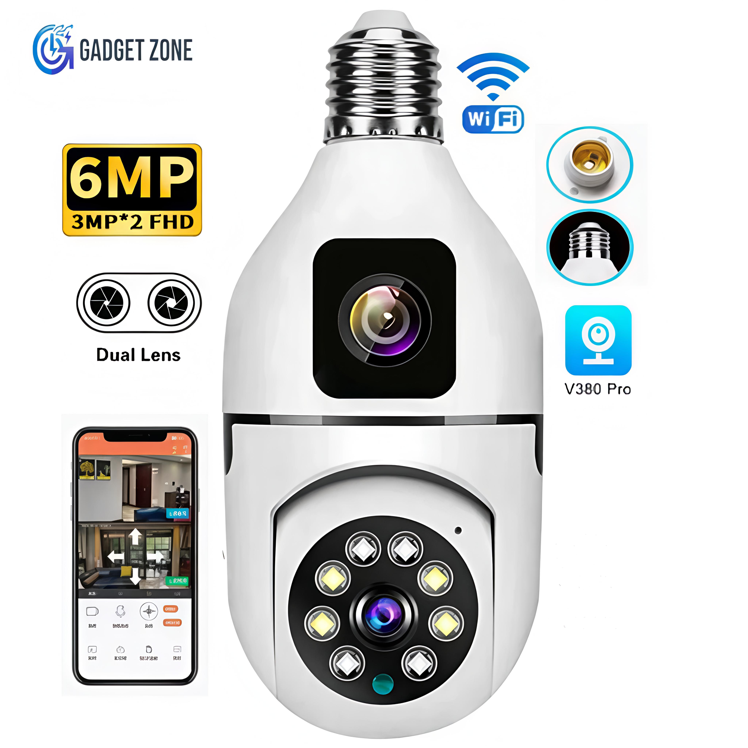Dual-Lens E27 Bulb WiFi IP Camera - 360° Smart Security & Dual Screen 1 Dual-Lens E27 Bulb WiFi IP Camera – 360° Smart Security & Dual Screen