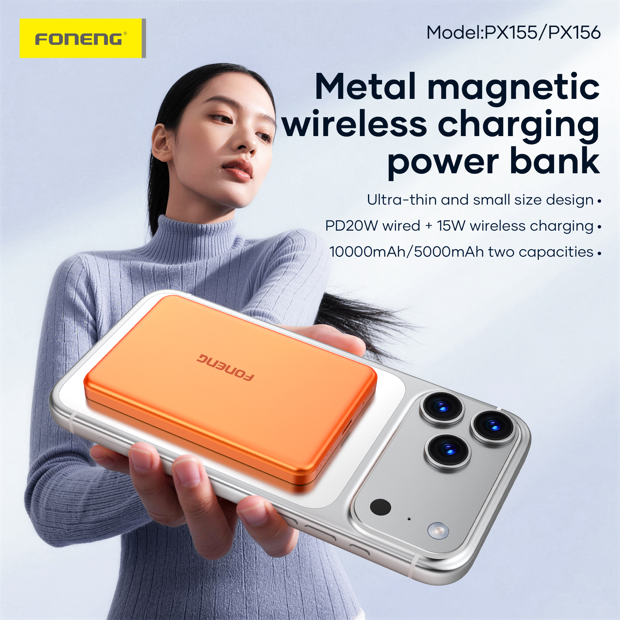 FONENG PX156 10000mAh Ultra-Thin Metal Magnetic Wireless Power Bank 2 FONENG PX156 10000mAh Ultra-Thin Metal Magnetic Wireless Power Bank - Image 2