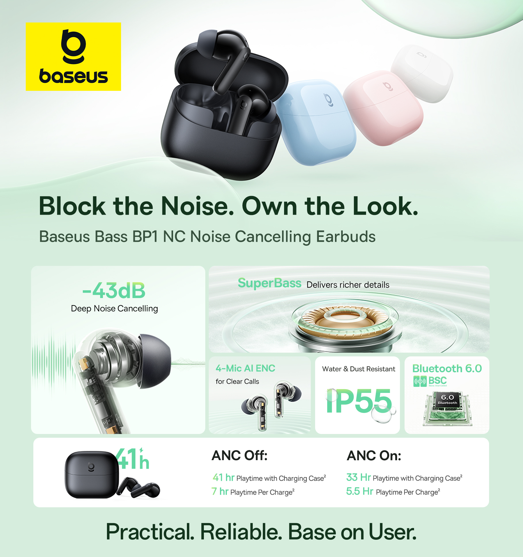 Baseus Bass BP1 NC TWS Cosmic SuperBass Black 41hrs battery Life 2 Baseus Bass BP1 NC TWS Cosmic SuperBass Black 41hrs battery Life - Image 2